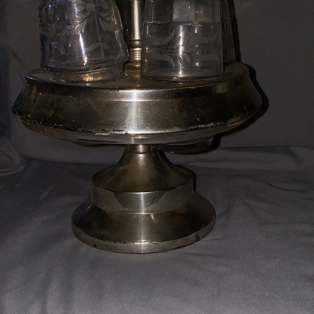 Bx47 5 pc James W Tufts #2928 Antique Castor Cruet Set with (5) frosted bottles - Picture 5 of 9